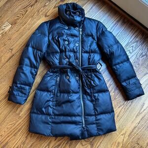 Affliction Black Premium 73 Live Fast Warm Long Puffer Coat Jacket Zip Belt XS